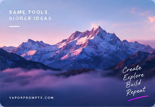Pastel mountain landscape. Same tools. Bigger ideas. Create, explore, build, repeat.